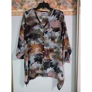 Sydney Gregory Medium Sheer Colorful Asymetrical Tunic Button Down Cover Top